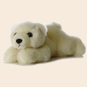 Little polar bear laying down plush.