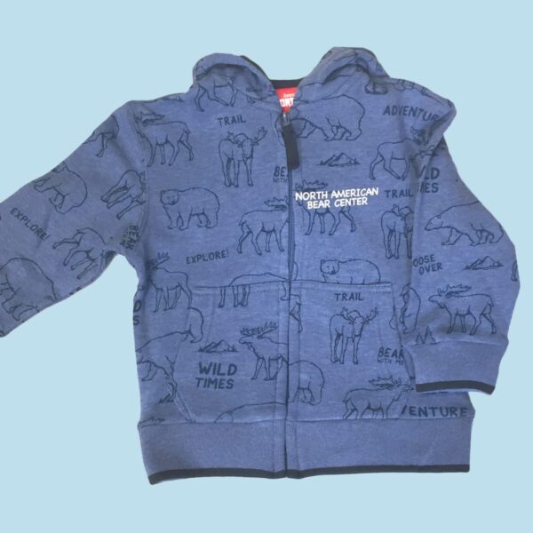 Toddler blue hoody with bears printed all over.