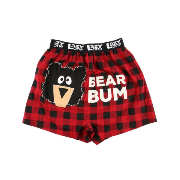 Red and black plaid bear bum adult boxers.
