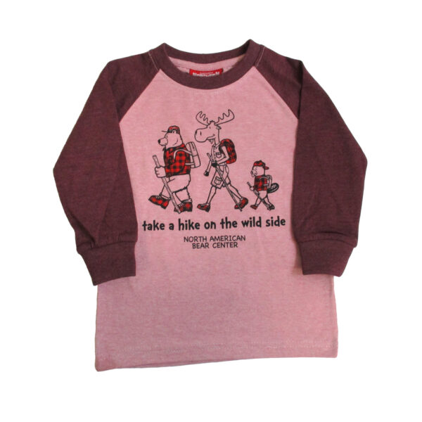 Purple and pink youth shirt with walking wildlife animals.