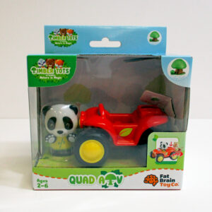 ATV kids toy in red with panda bear accessory.