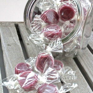 Huckleberry caramels candies in packet.